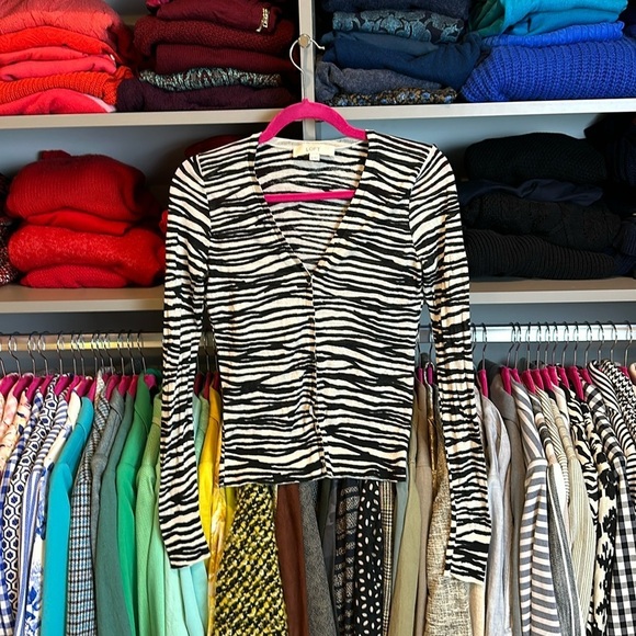 Loft tan and black striped long sleeve button front cardigan size XS - Picture 1 of 3